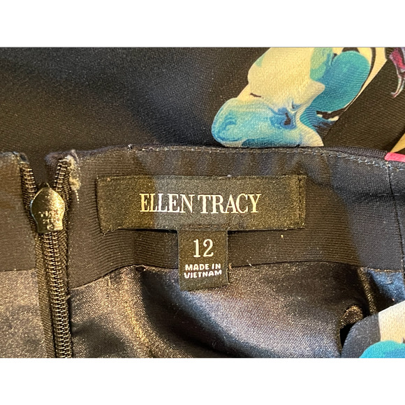 EUC Ellen Tracy Nordstrom Fit and Flare Sz 12 Blue Floral Sleeveless Dress - Picture 6 of 15